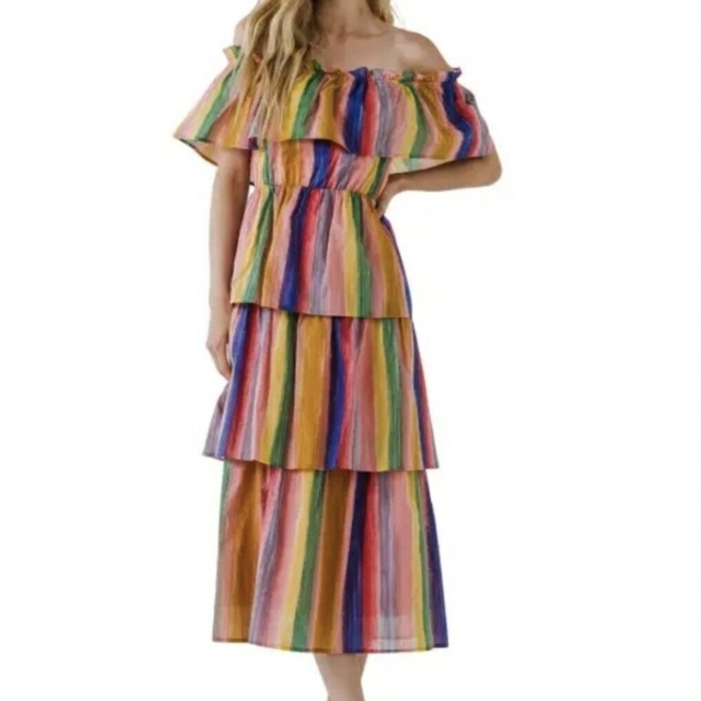 English Factory Multicolor Striped Ruffled Maxi Dress - Picture 2 of 4
